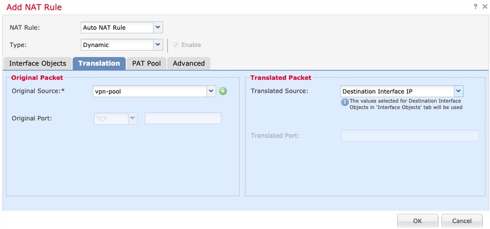 Hairpin NAT Configuratie: Bron/bestemming object en interface configuratie