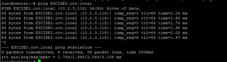 Ping-Status von Center zur ISE