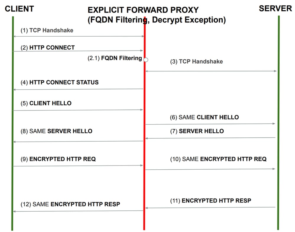 Immagine - Flusso proxy di inoltro esplicito (con eccezione decrittografia)