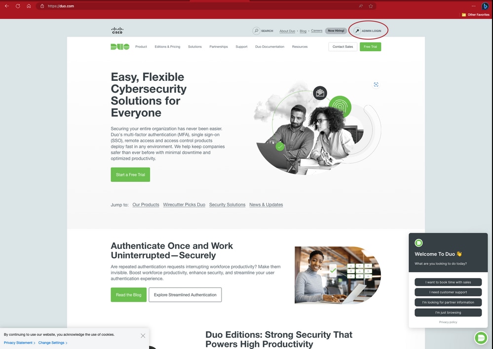 Cisco DUO homepage