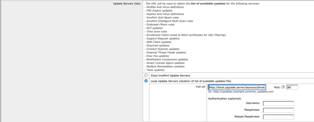 Web Security Appliance (WSA) und Cisco Email Security Appliance (ESA) AsyncOS-Upgrades - Basis-URL-Einstellung