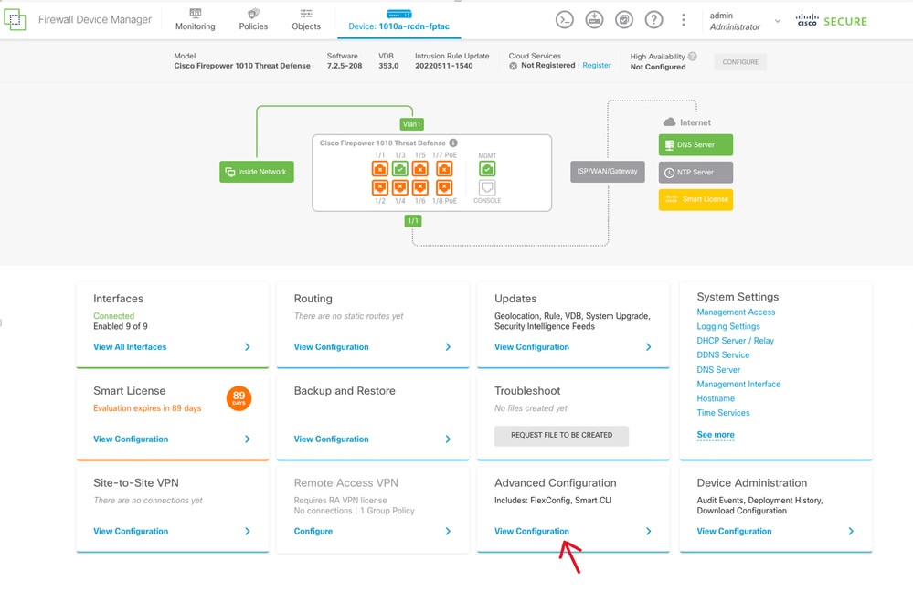 Advance Configuration on FDM GUI