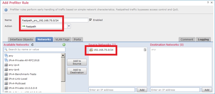 Add a Prefilter Rule with Fastpath