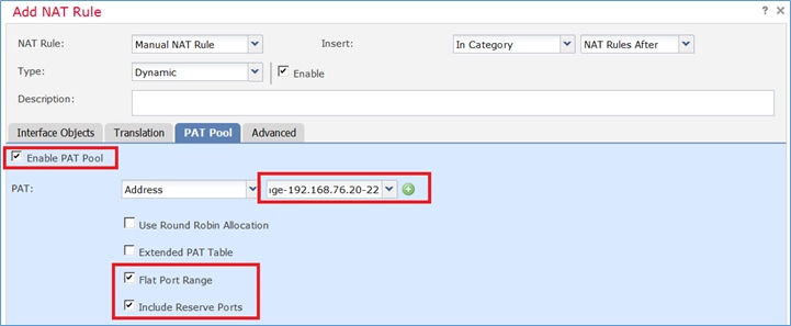 Enable Flat Port Range with Include Reserver Porst