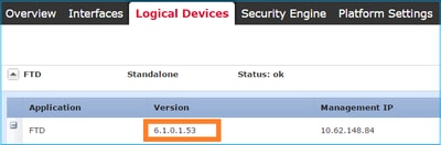 Logical Devices Tab Shows FTD Version