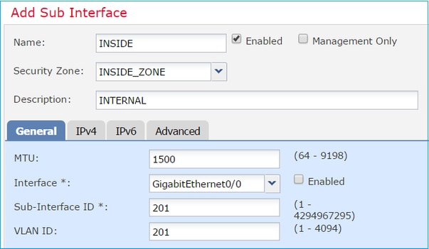 Configure the Sub interface Settings