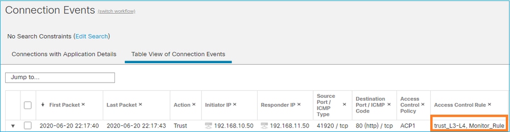 Événements de connexion FMC