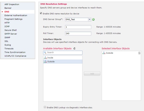 Configurações da plataforma DNS