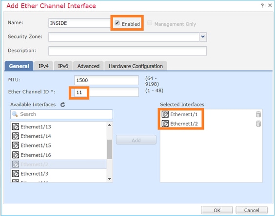 Adicionar interface EtherChannel