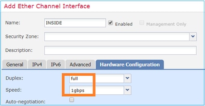 Hardware Configuration(하드웨어 컨피그레이션) 탭에서 구성된 듀플렉스 및 속도 설정