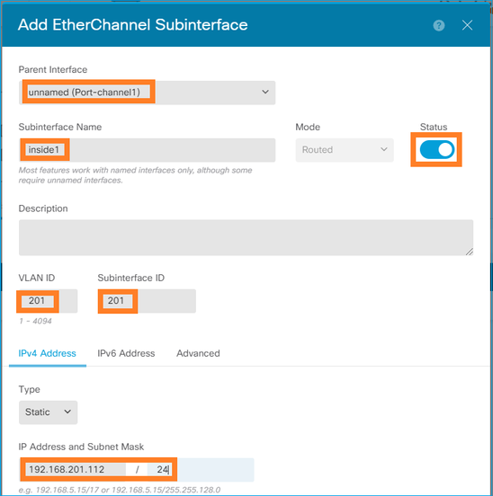 Adicionar subinterfaces