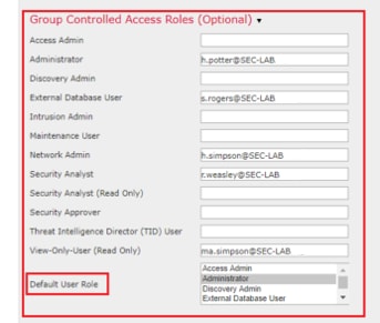 Assegnazione dei ruoli utente nei gruppi di oggetti per l'accesso controllato in Cisco FMC