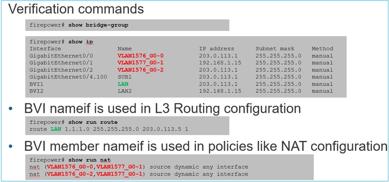 Verificatieopdrachten, L3-routingconfiguratie en lidnaam indien gebruikt in beleid