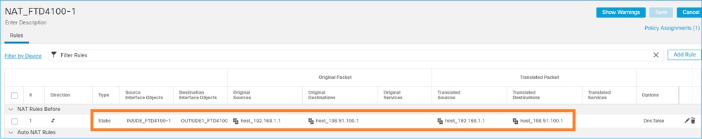 Solution pour Nat_ FTD4100-1 statique