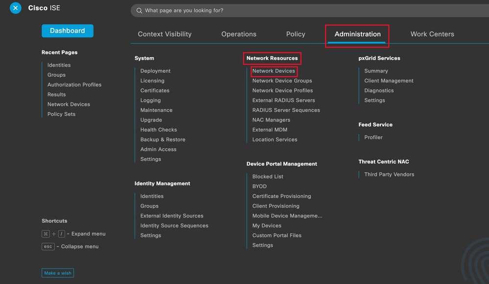 Algemene menu ISE