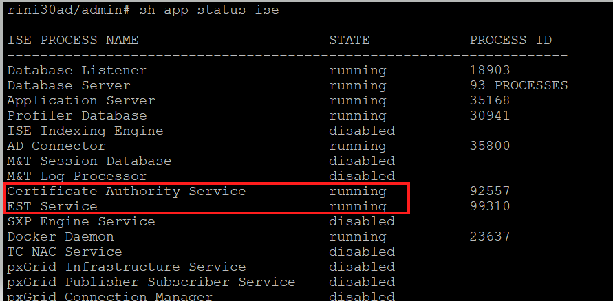 CA and EST Service Running on PSN Node