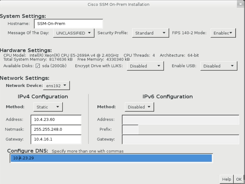 Configuration of CSSM network settings