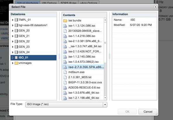 Navigieren Sie zur ISE-Version ISO unter datastore ISO-Datei