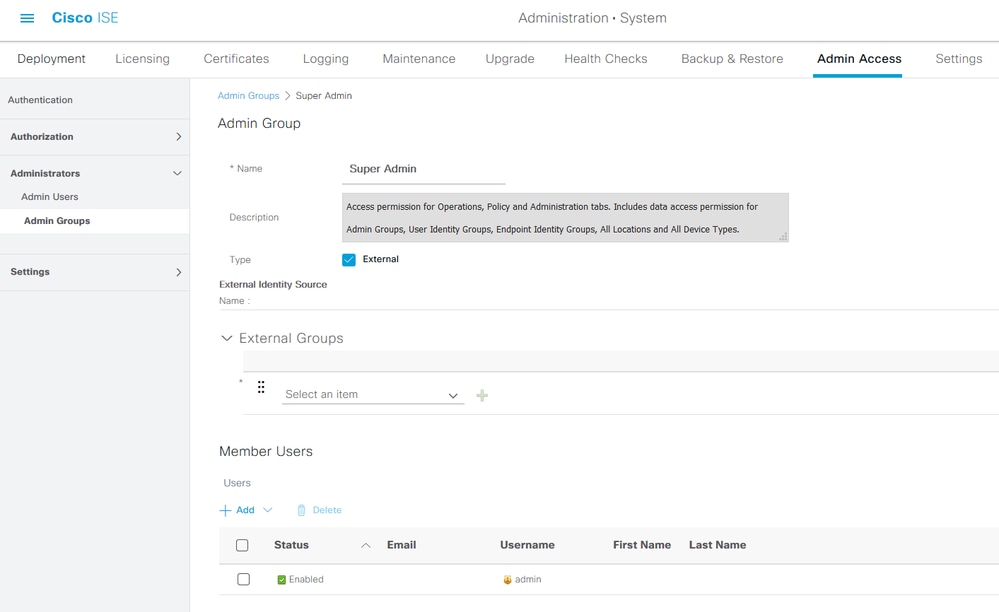 Admin Group Configuration