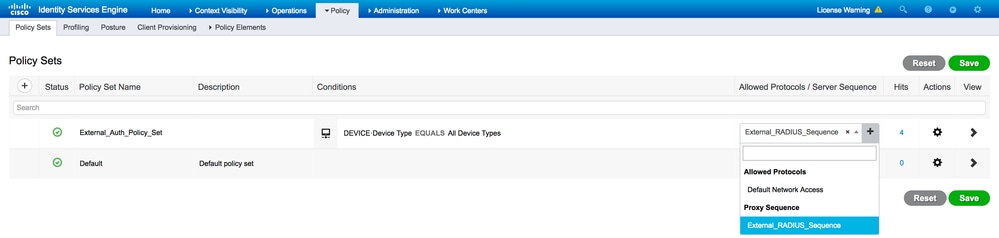 Configure Policy Sets for Sending Requests to External RADIUS Server and Authorization Policies on ISE