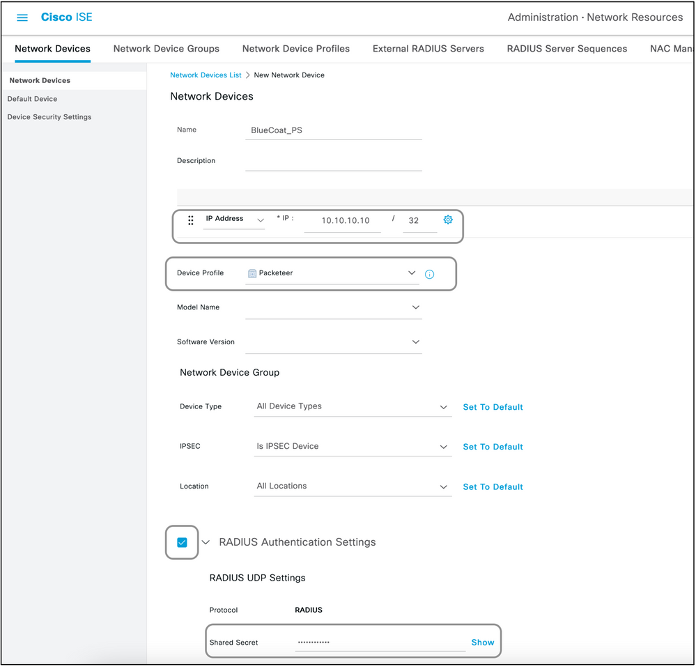 Cisco ISE 네트워크 장치 선택 IP 주소 및 장치 프로파일