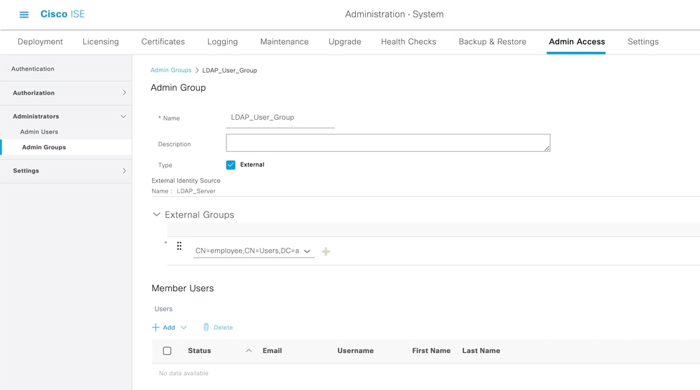 Admin Group Configuration