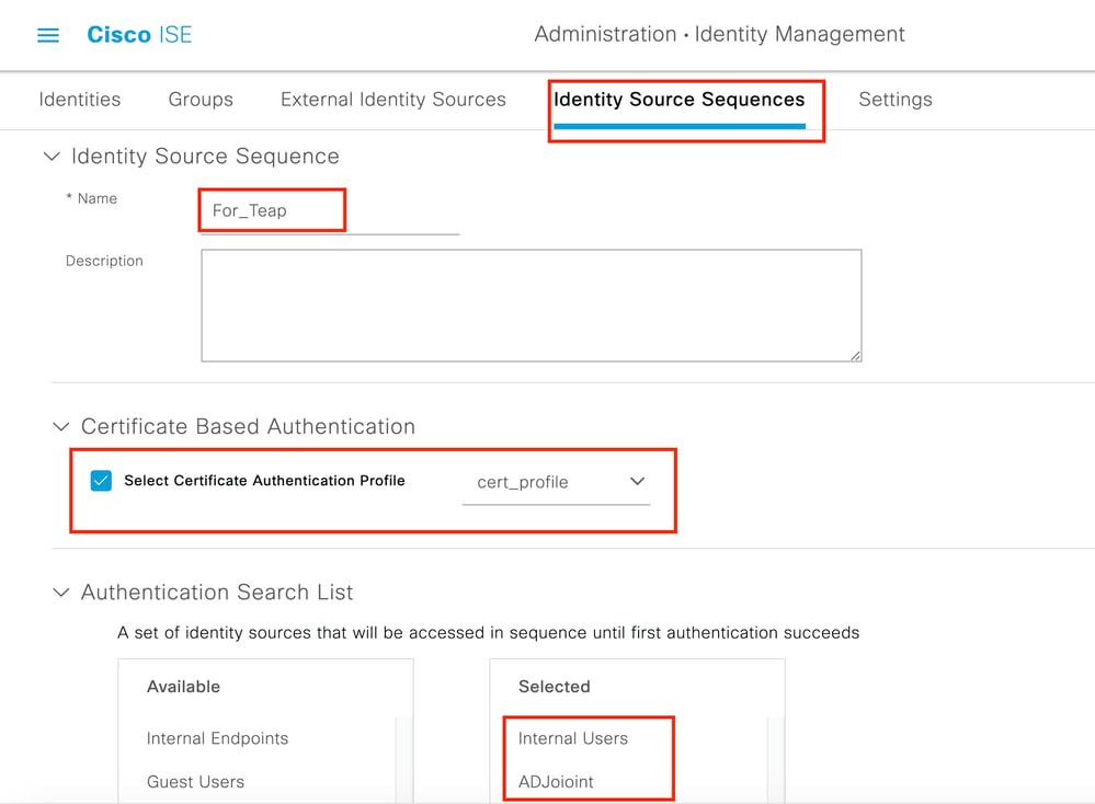 Cisco ISE-Konfiguration - für TEAP