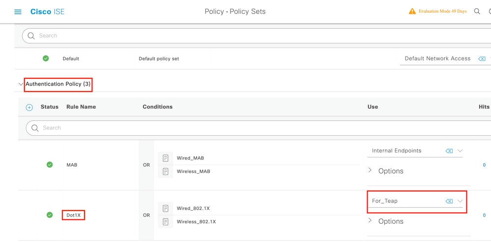 Configuration de Cisco ISE - Politique d'authentification