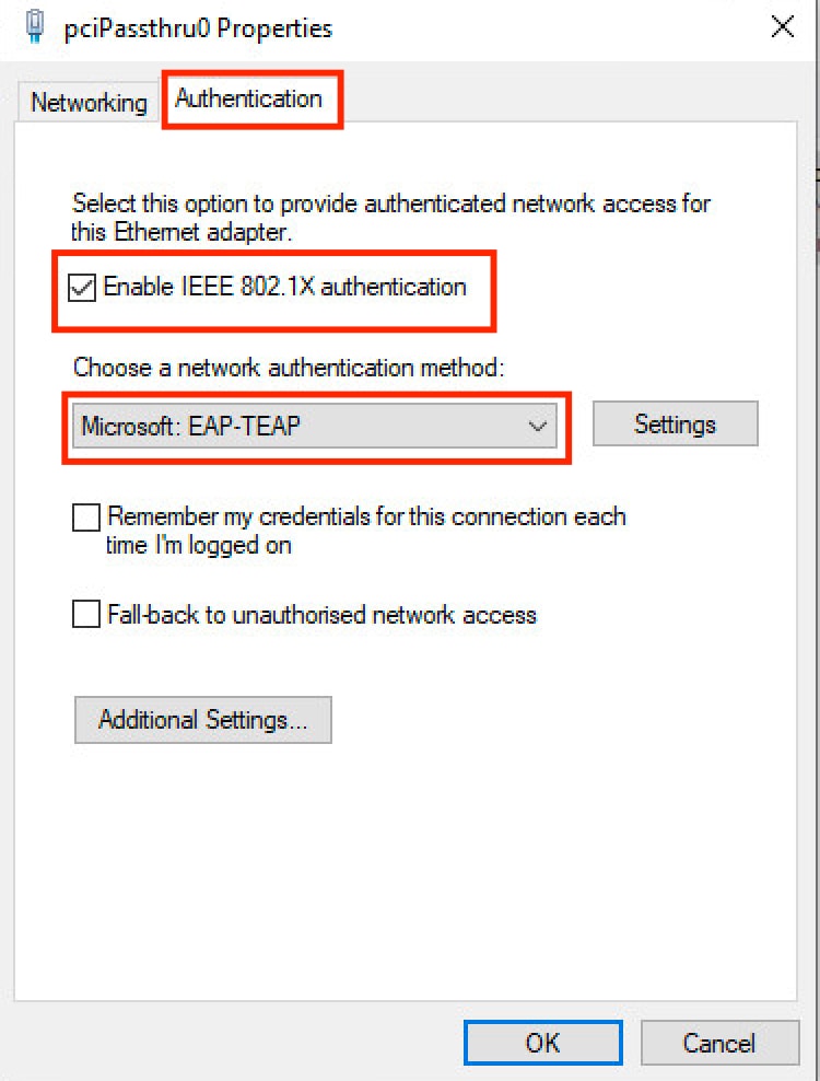 Windows Native Supplicant-Konfigurationsauthentifizierung