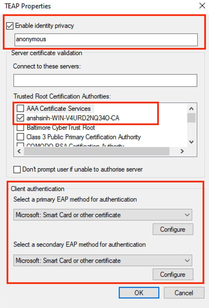 Configuration du demandeur natif Windows - Activer la stratégie d'identité