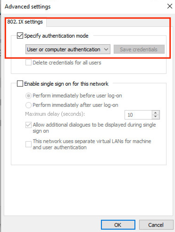 Configuration du demandeur natif Windows - Spécifier le mode d'authentification