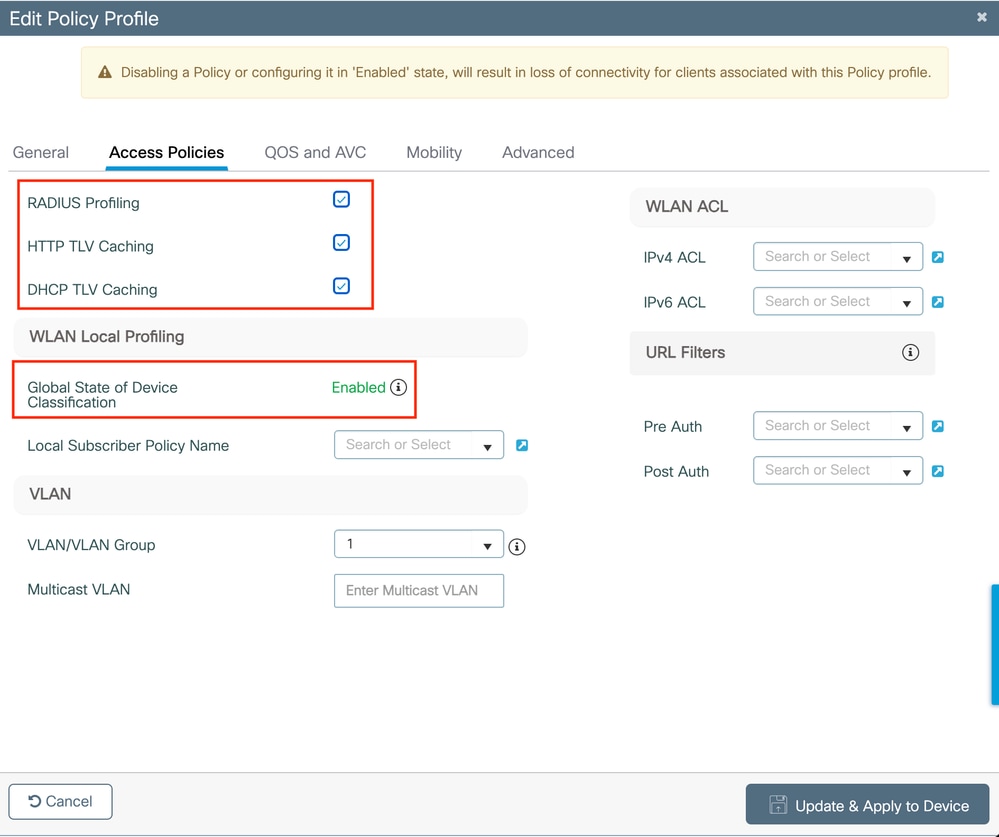 RADIUS Profiling and Caching Configuration