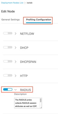 Configuração da sonda de criação de perfil RADIUS