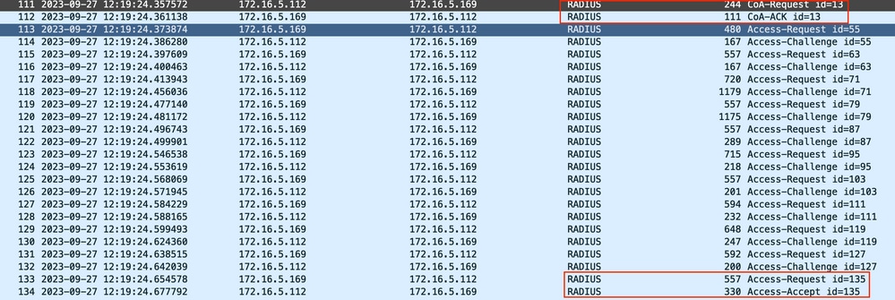 Radius CoA e nova solicitação de acesso após criação de perfil de endpoint