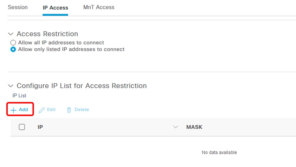 IP Access configuration