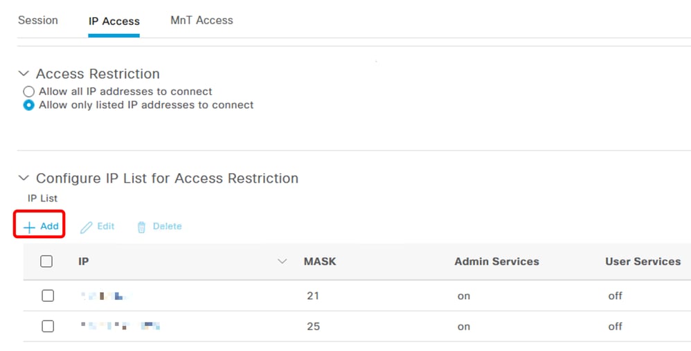 Configuración de acceso IP