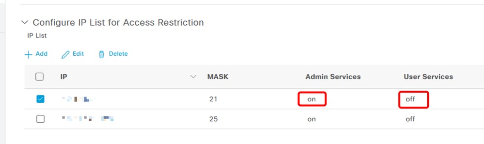 Configuração de acesso IP no 3.2