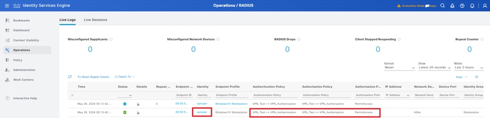 Registro en directo de Radius