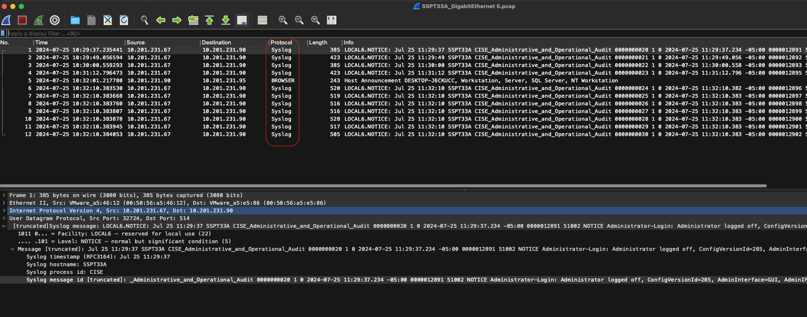 Tráfico de Syslog