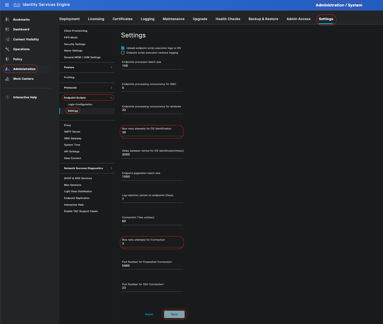 Endpoint Script Settings