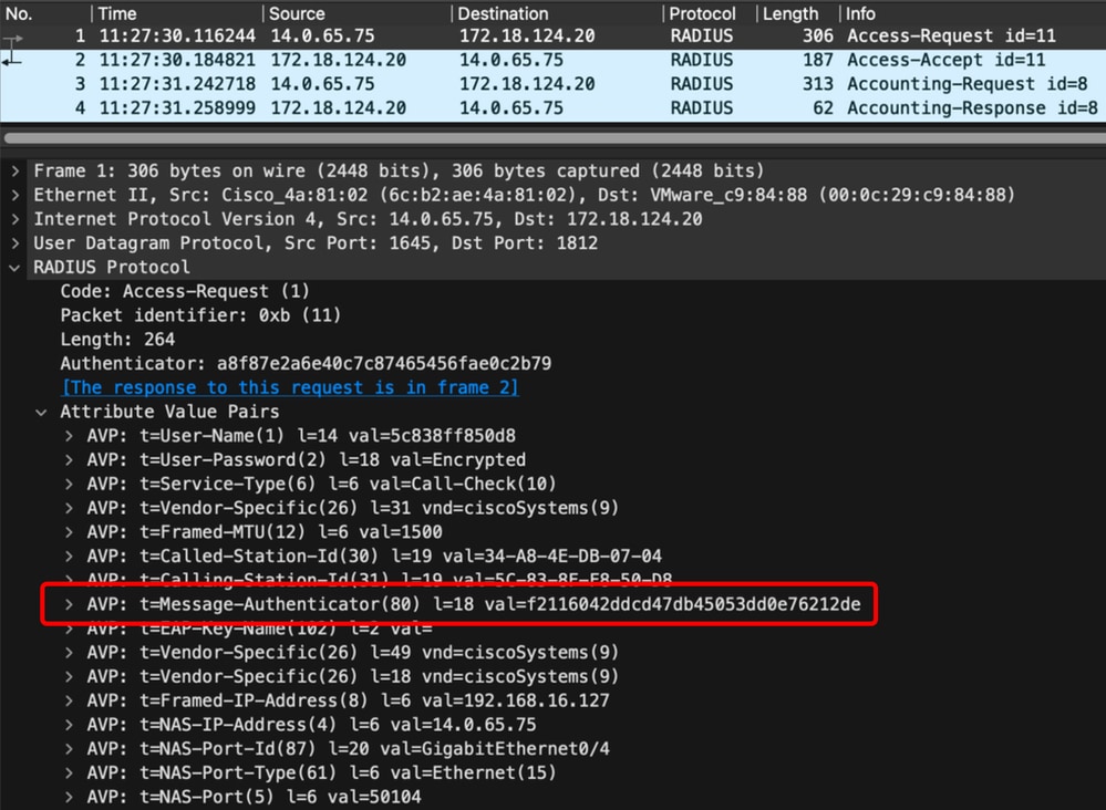 Radius access-request中的Message-authenticator屬性