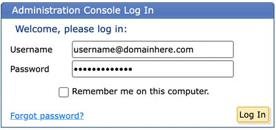 Administration Console Log In dialog box