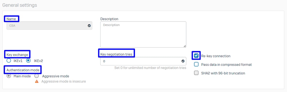 Sophos - Perfis IPsec - Configurações gerais