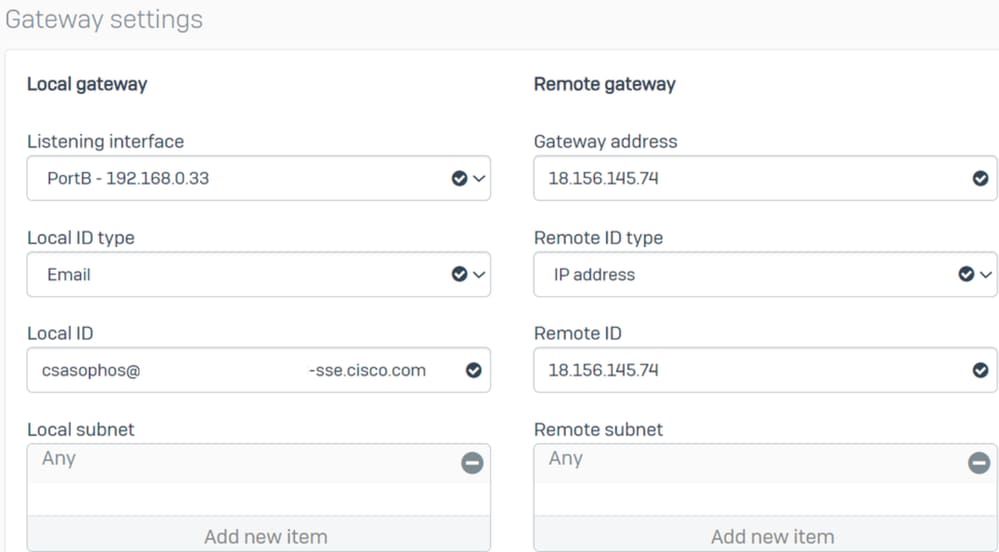 Sophos - VPN site a site - Configurações de gateway