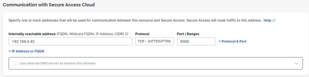 보안 액세스 - 프라이빗 리소스 - Secure Access Cloud와의 통신