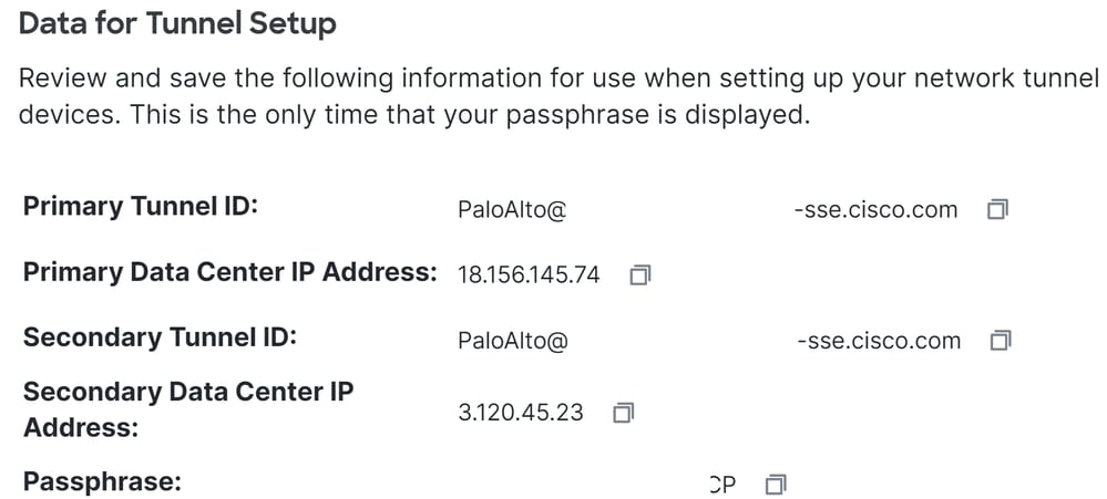 Secure Access - Data for Tunnel Setup