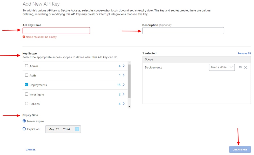 Secure Access - API Key Details