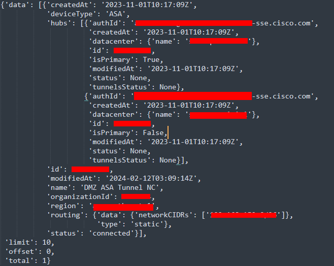 Output Python - Network Tunnel Group