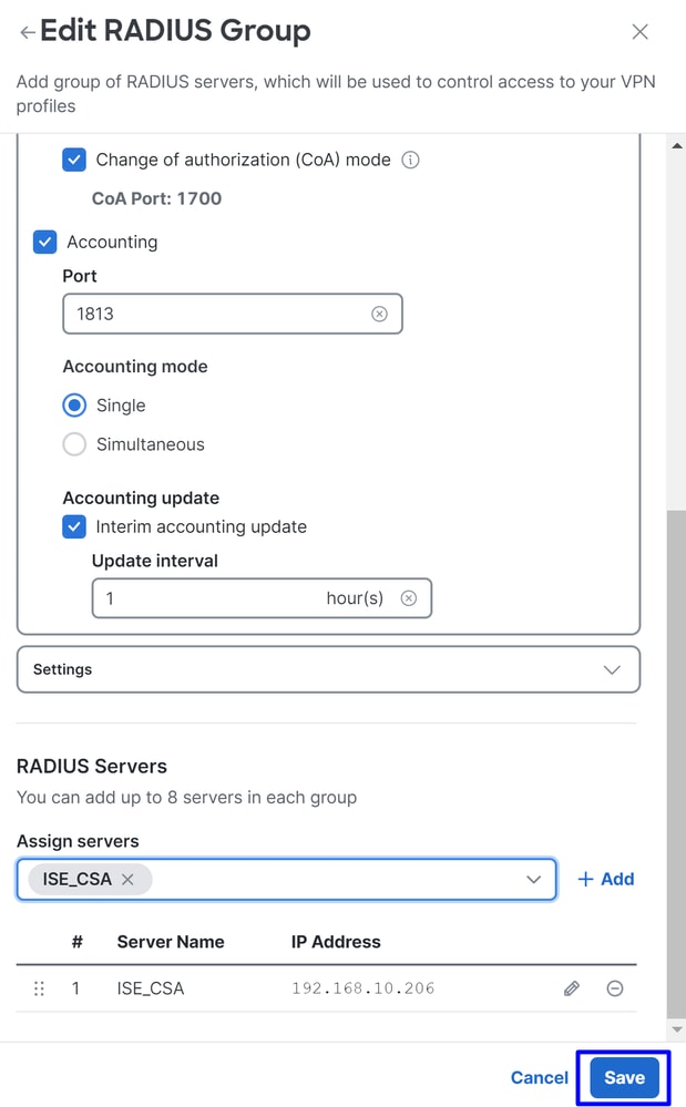 Radius-Server - Zugewiesene Server