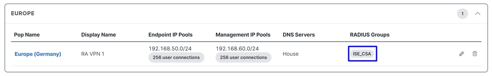 Management-Pool - Radius zugewiesen